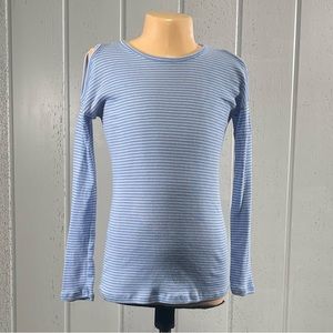 Key & Lime Girl's Blue & White Striped Cold Shoulder Long Sleeve Top Sz 8